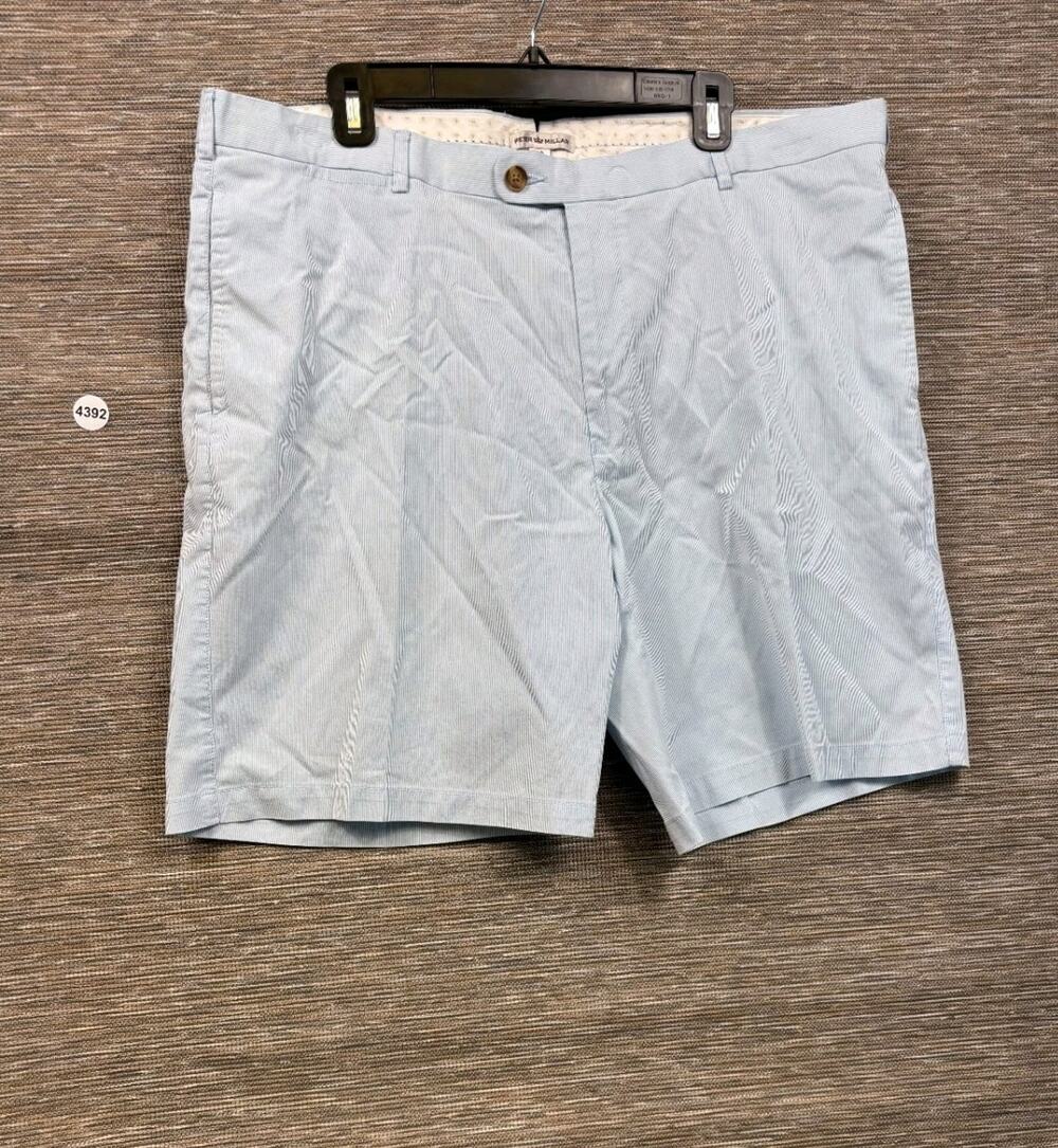 Peter Millar Men’s Seersucker Flat Front Shorts Size 40 Blue White Pinstripe